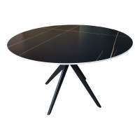 Τραπέζι Orbital pakoworld sintered stone μαύρη όψη μαρμάρου με μαύρα μεταλλικά πόδια Φ120x76εκ