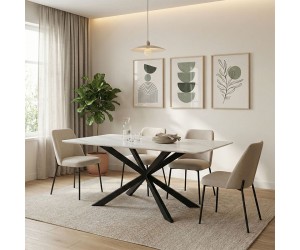 Τραπέζι Mattias pakoworld sintered stone λευκη όψη μαρμάρου με μαύρα μεταλλικά πόδια 180x90x75εκ Τραπέζι Mattias pakoworld sintered stone λευκη όψη μαρμάρου με μαύρα μεταλλικά πόδια 180x90x75εκ