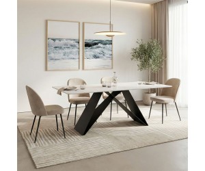 Τραπέζι Mapele pakoworld sintered stone λευκή όψη μαρμάρου με μαύρα μεταλλικά πόδια 180x90x75εκ Τραπέζι Mapele pakoworld sintered stone λευκή όψη μαρμάρου με μαύρα μεταλλικά πόδια 180x90x75εκ