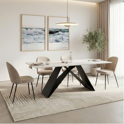 Τραπέζι Mapele pakoworld sintered stone λευκή όψη μαρμάρου με μαύρα μεταλλικά πόδια 180x90x75εκ Τραπέζι Mapele pakoworld sintered stone λευκή όψη μαρμάρου με μαύρα μεταλλικά πόδια 180x90x75εκ