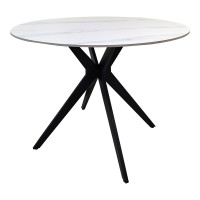 Τραπέζι Orbital pakoworld sintered stone λευκή ματ όψη μαρμάρου με μαύρο μεταλλικό πόδι Φ100x76εκ