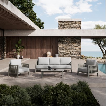 Σαλόνι εξωτερικού χώρου Feralda pakoworld μπεζ αλουμίνιο-rope με ύφασμα σε απόχρωση ανοιχτό γκρι Σαλόνι εξωτερικού χώρου Feralda pakoworld μπεζ αλουμίνιο-rope με ύφασμα σε απόχρωση ανοιχτό γκρι