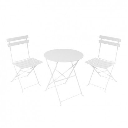 Τραπεζαρία Bistro pakoworld σετ 3τεμ μεταλλική αναδιπλούμενη σε λευκή απόχρωση Φ60x71εκ