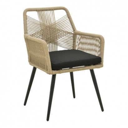 Πολυθρόνα Andros pakoworld αλουμίνιο σε μαύρη- pe σχοινί μπεζ 57x61x84,5εκ