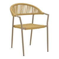 Πολυθρόνα Ammos pakoworld στοιβαζόμενη αλουμίνιο μόκα-pe σχοινί σε φυσική απόχρωση 56x61,5x82εκ