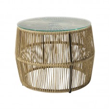 Τραπέζι Adela pakoworld pe wicker-γυαλί σε φυσική απόχρωση Φ47x38εκ Τραπέζι Adela pakoworld pe wicker-γυαλί σε φυσική απόχρωση Φ47x38εκ