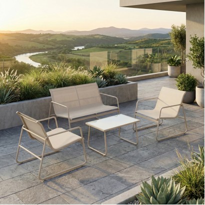 Σαλόνι εξωτερικού χώρου Veranda textilene-μέταλλο σε cappuccino απόχρωση