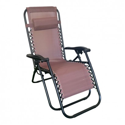 Πολυθρόνα relax πτυσσόμενη Mirka pakoworld textilene-μέταλλο σε καφέ-μαύρη απόχρωση 65x165x110εκ