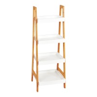 Ραφιέρα δαπέδου Leby pakoworld μπαμπού-mdf σε λευκή-φυσική απόχρωση 35x34x98εκ