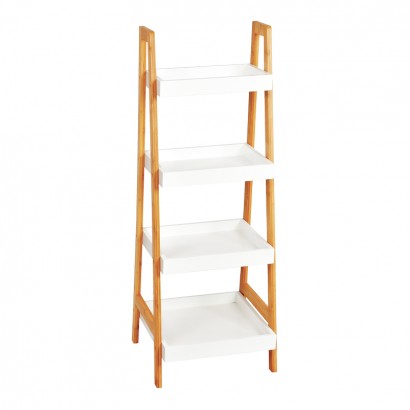 Ραφιέρα δαπέδου Leby pakoworld μπαμπού-mdf σε λευκή-φυσική απόχρωση 35x34x98εκ