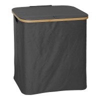 Καλάθι απλύτων Lodge pakoworld μπαμπού-ύφασμα σε γκρι απόχρωση 54x33x60εκ