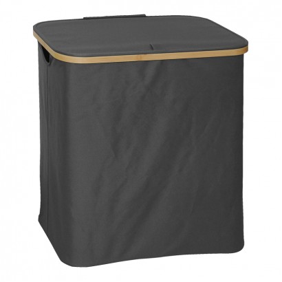 Καλάθι απλύτων Lodge pakoworld μπαμπού-ύφασμα σε γκρι απόχρωση 54x33x60εκ