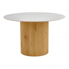 Τραπέζι Sikulu pakoworld oak MDF με κεραμική επιφάνεια σε λευκό μαρμάρου Φ125x77εκ