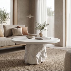 Τραπέζι σαλονιού Zinol pakoworld mdf-polyresin λευκό Φ80x36εκ