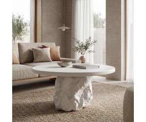 Τραπέζι σαλονιού Zinol pakoworld mdf-polyresin λευκό Φ77x36εκ
