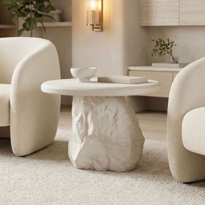 Τραπέζι σαλονιού Zinol pakoworld mdf-polyresin λευκό Φ60x41εκ Τραπέζι σαλονιού Zinol pakoworld mdf-polyresin λευκό Φ60x41εκ