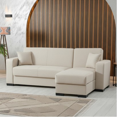 Γωνιακός καναπές-κρεβάτι αναστρέψιμος Dumma pakoworld ύφασμα κρεμ 226x148x86εκ