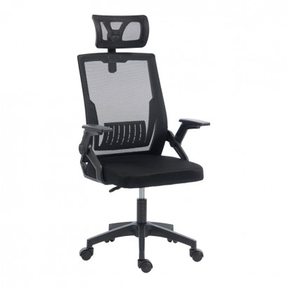 Καρέκλα γραφείου Plymot pakoworld mesh χρώμα μαύρο 48x58x112-122εκ