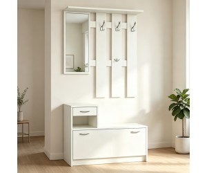 Έπιπλο εισόδου Jentia pakoworld με καθρέπτη λευκό MDF 100x24x186εκ Έπιπλο εισόδου Jentia pakoworld με καθρέπτη λευκό MDF 100x24x186εκ