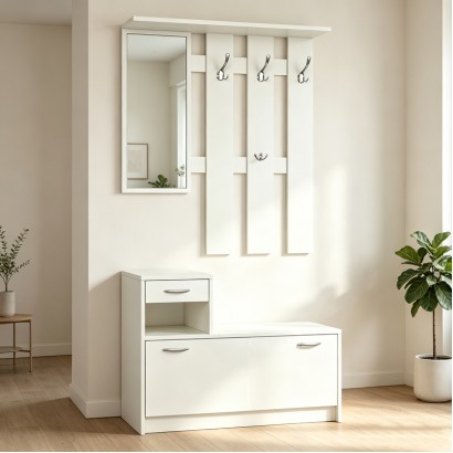 Έπιπλο εισόδου Jentia pakoworld με καθρέπτη λευκό MDF 100x24x186εκ Έπιπλο εισόδου Jentia pakoworld με καθρέπτη λευκό MDF 100x24x186εκ