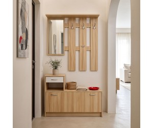 Έπιπλο εισόδου Jentia pakoworld με καθρέπτη sonoma με λευκό MDF 100x24x186εκ Έπιπλο εισόδου Jentia pakoworld με καθρέπτη sonoma με λευκό MDF 100x24x186εκ